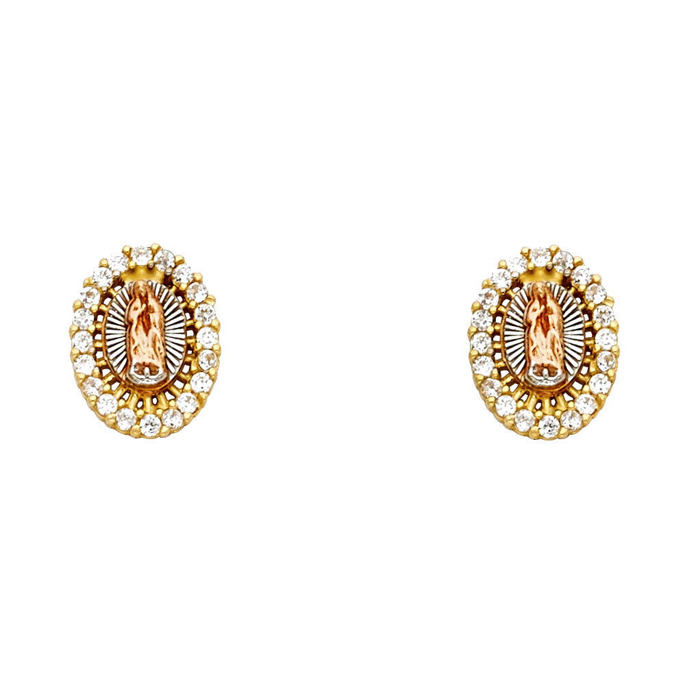 14K Yellow White Rose Gold G-Lupe CZ Post Earring