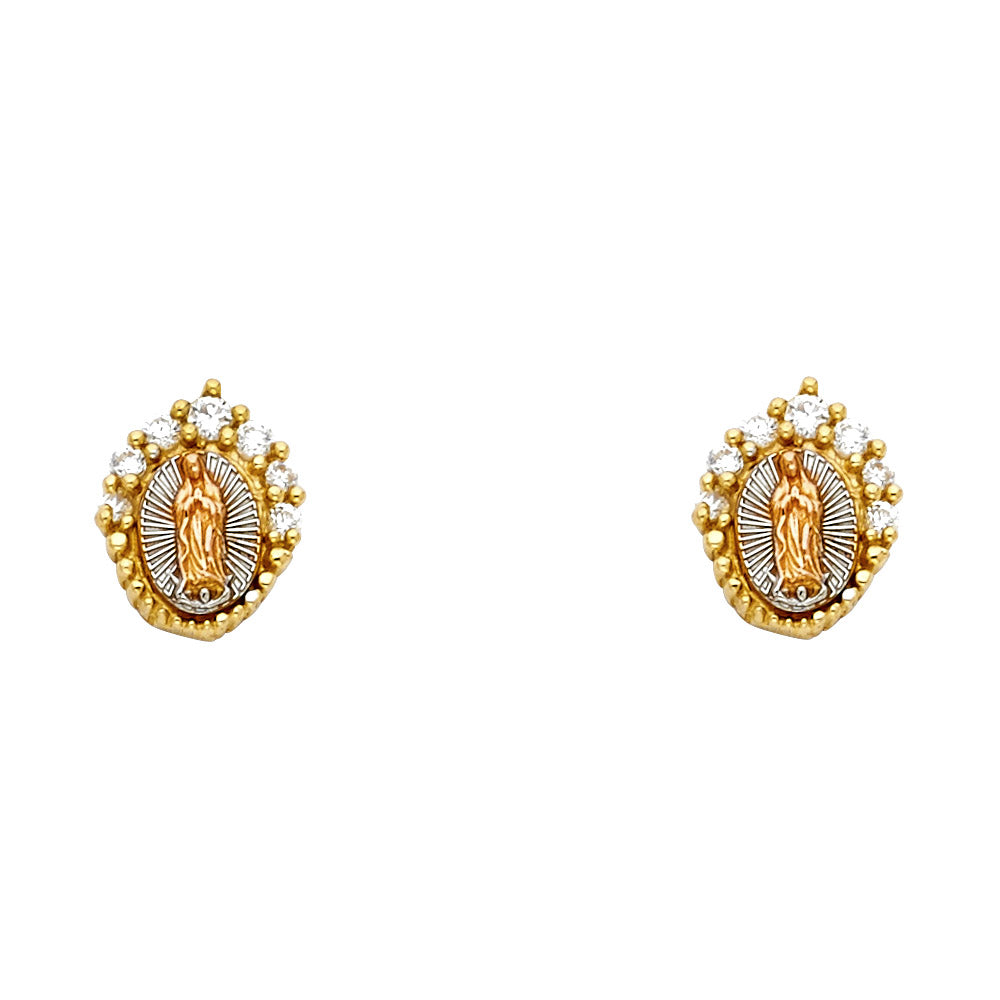 14K Yellow White Rose Gold G-Lupe CZ Post Earring