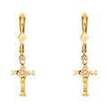 14K Two Tone Gold Dangle Cross Earring