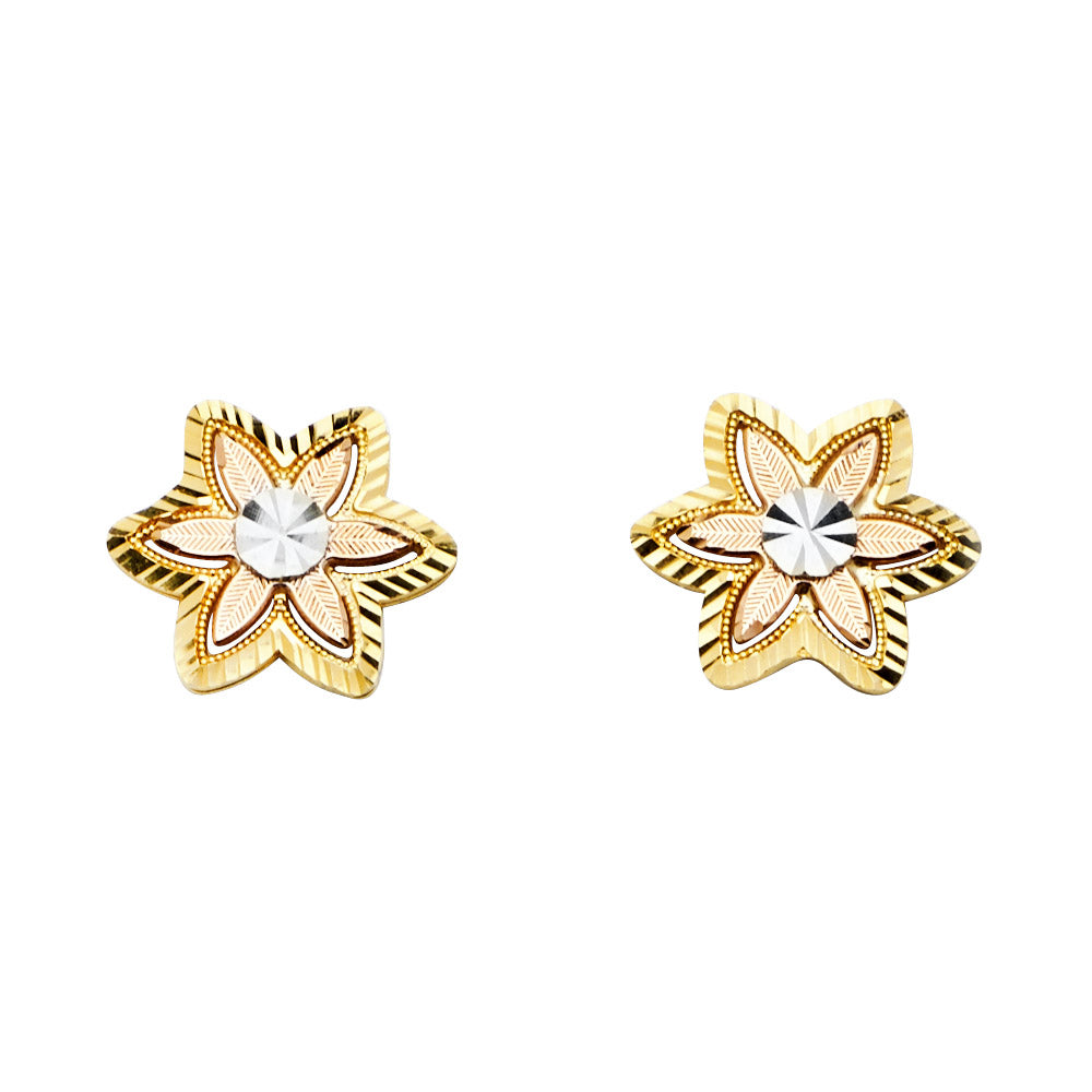 14K Yellow White Rose Gold Flower Post Earring