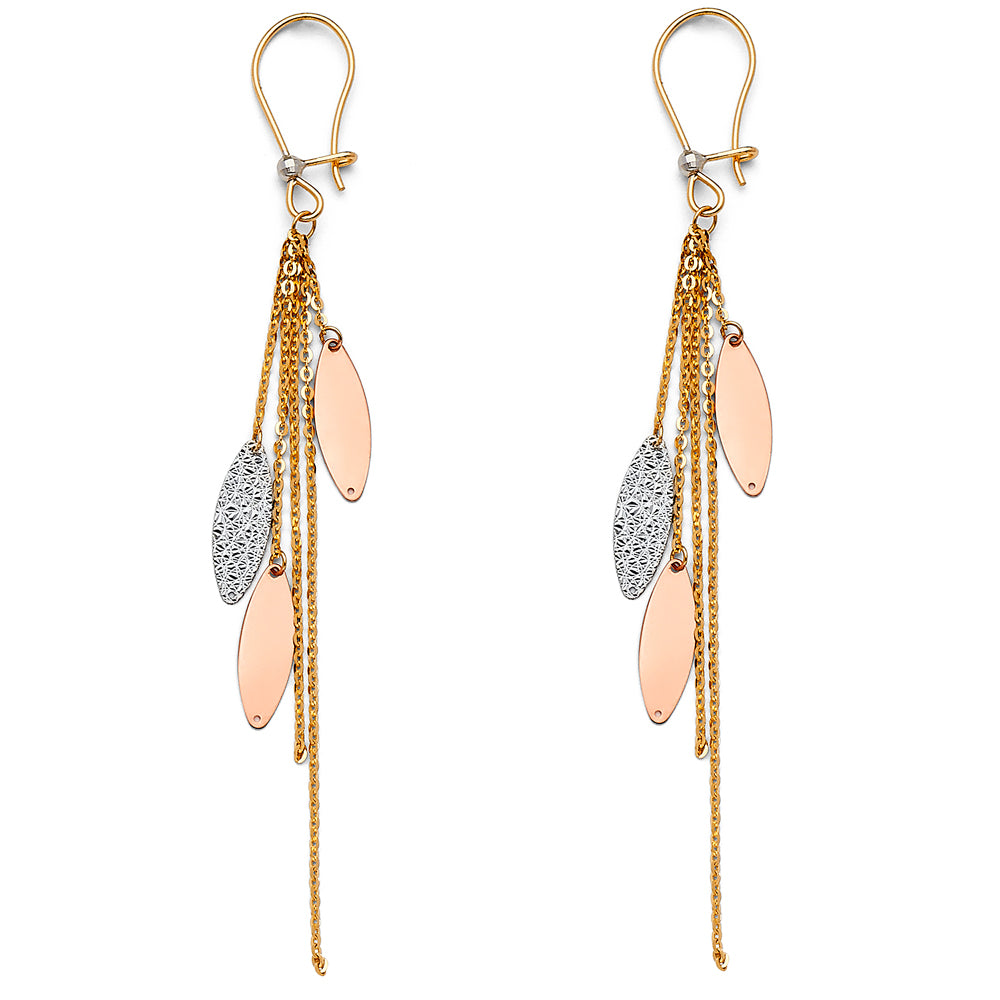14K Yellow White Rose Gold Diamond Cut Dangle Earring