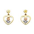 14K Two Tone Gold Dangle Heart Post Ear