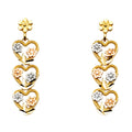 14K Yellow White Rose Gold Dangle Heart Post Ear