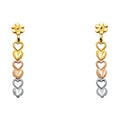 14K Yellow White Rose Gold Dangle Heart Post Ear