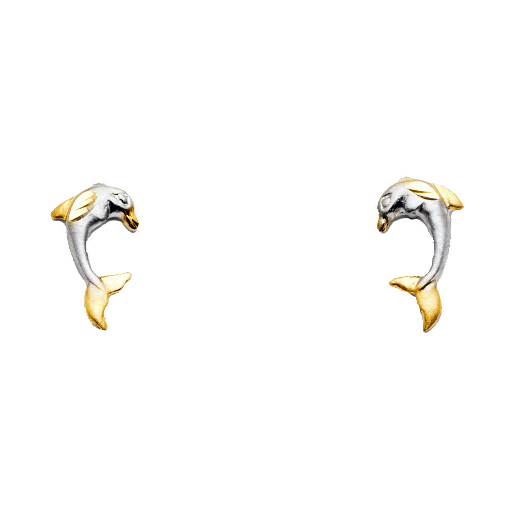 14K Two Tone Gold Dolphin Post Earring