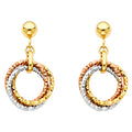 14K Yellow White Rose Gold Hangning 3 Rings Earring