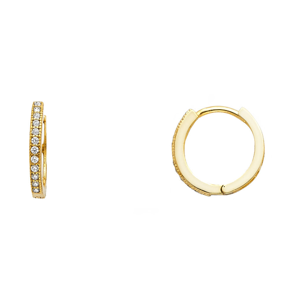 14K Yellow Gold Round CZ Pave Huggies Ear