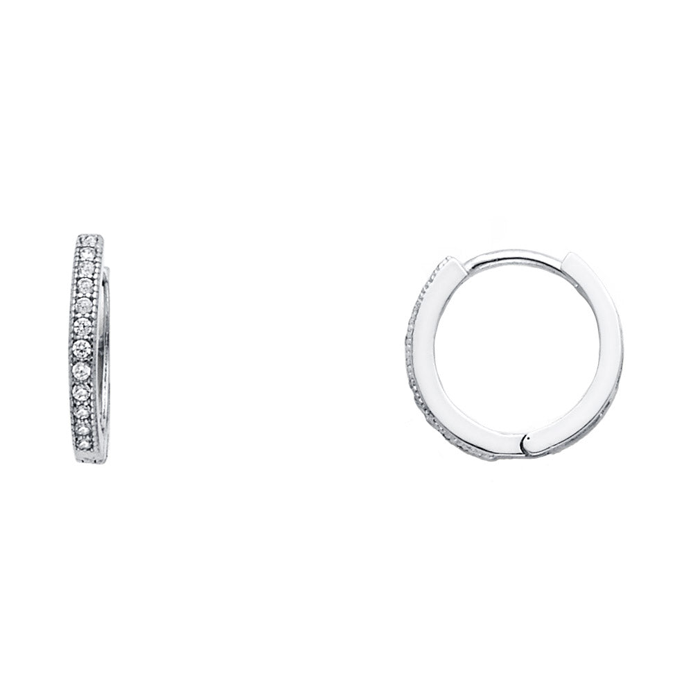 14K White Gold Round CZ Pave Huggies Ear