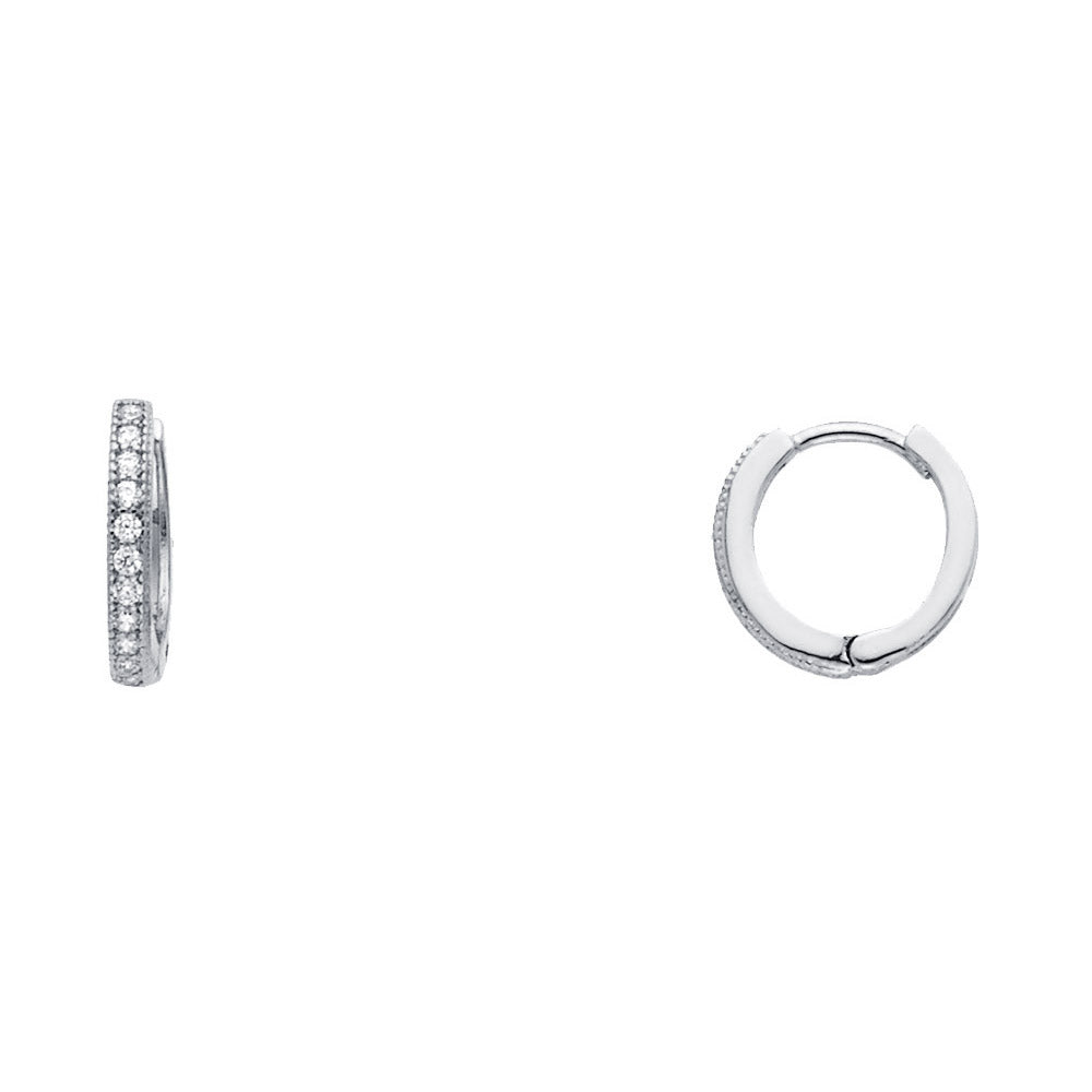 14K White Gold Round CZ Pave Huggies Ear