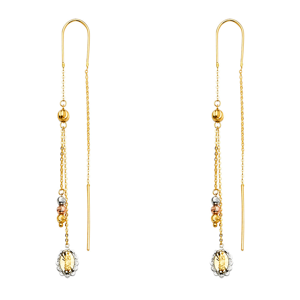 14K Yellow White Rose Gold Hanging Earring