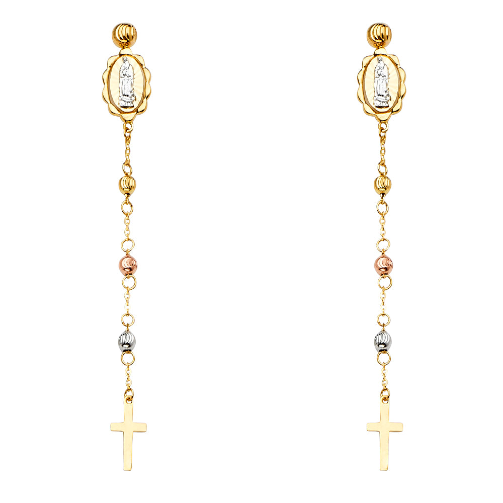 14K Yellow White Rose Gold Hanging Earring