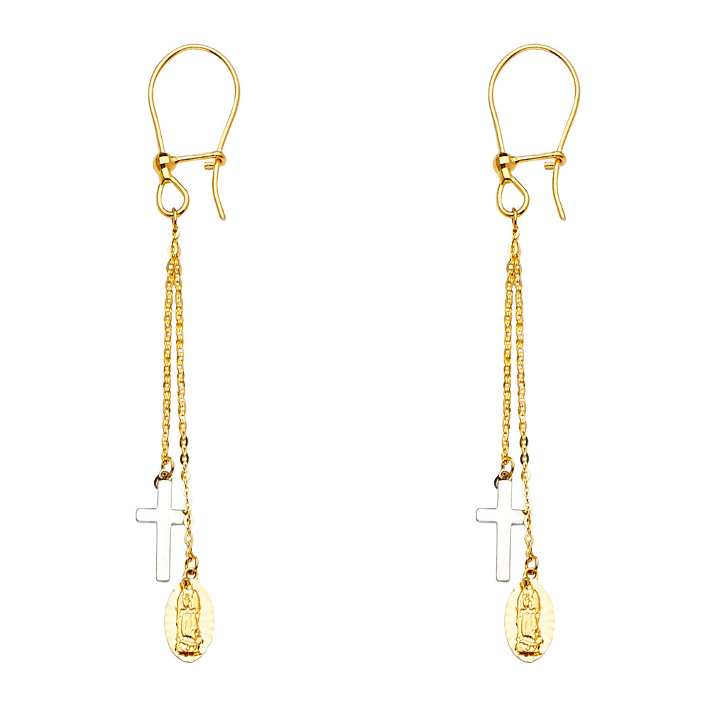 14K Yellow White Rose Gold Hanging Earring