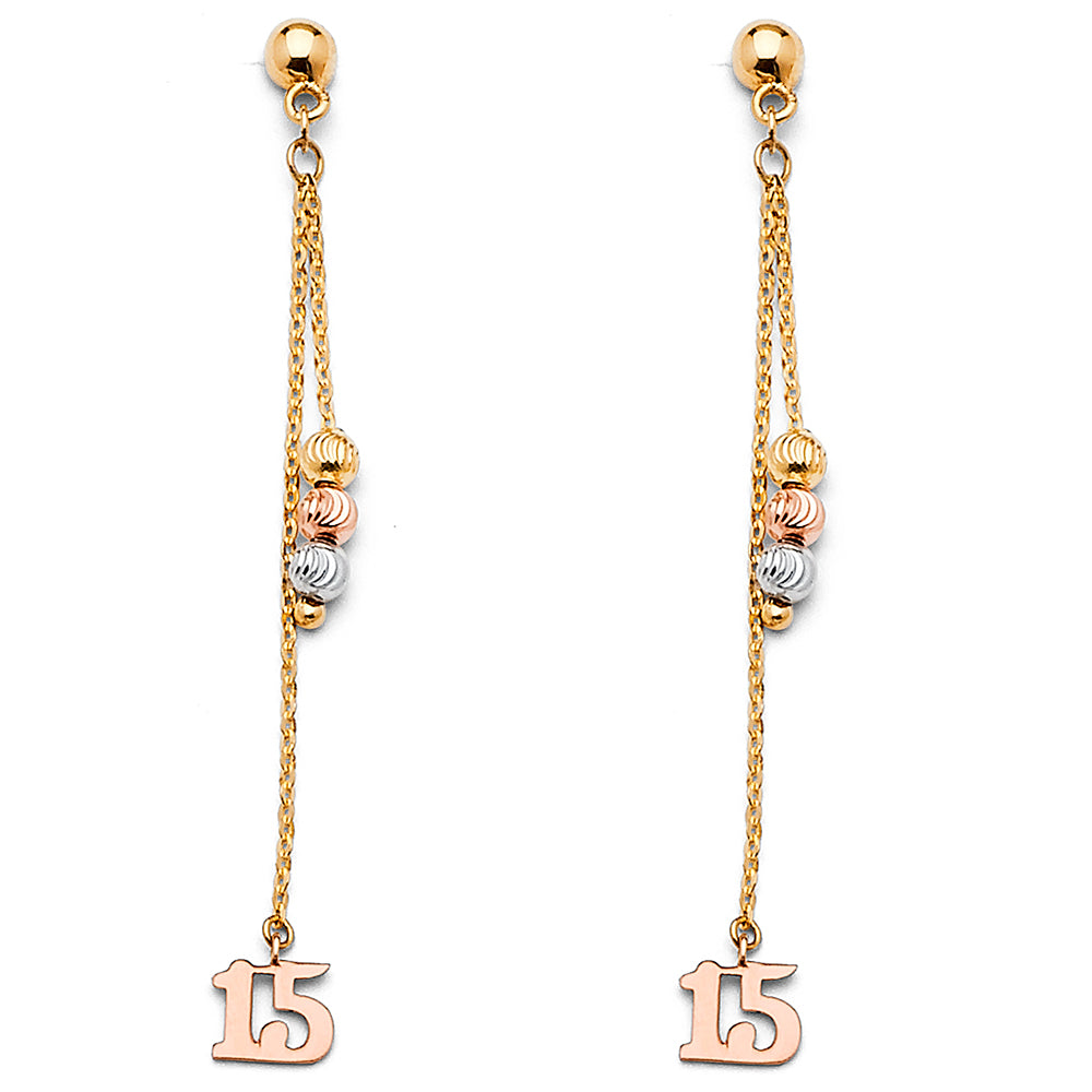 14K Yellow White Rose Gold Hanging Earring