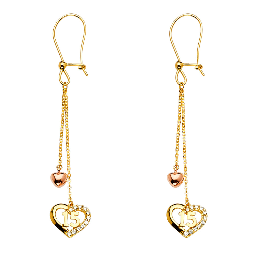 14K Yellow White Rose Gold Hanging Earring
