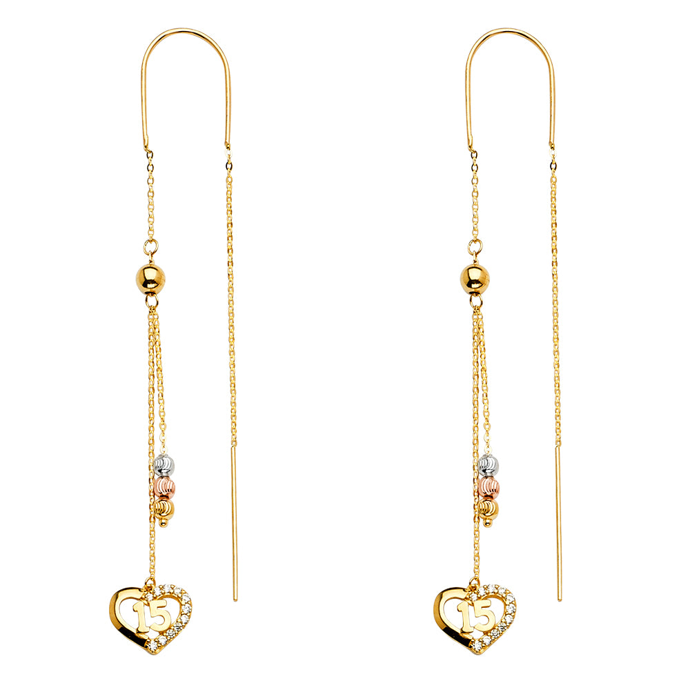 14K Yellow White Rose Gold Hanging Earring