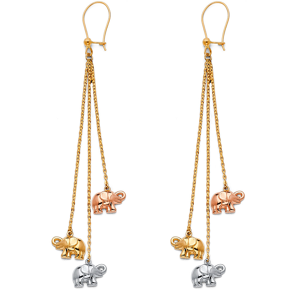 14K Yellow White Rose Gold Hanging Earring
