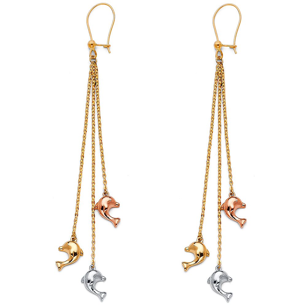 14K Yellow White Rose Gold Hanging Earring