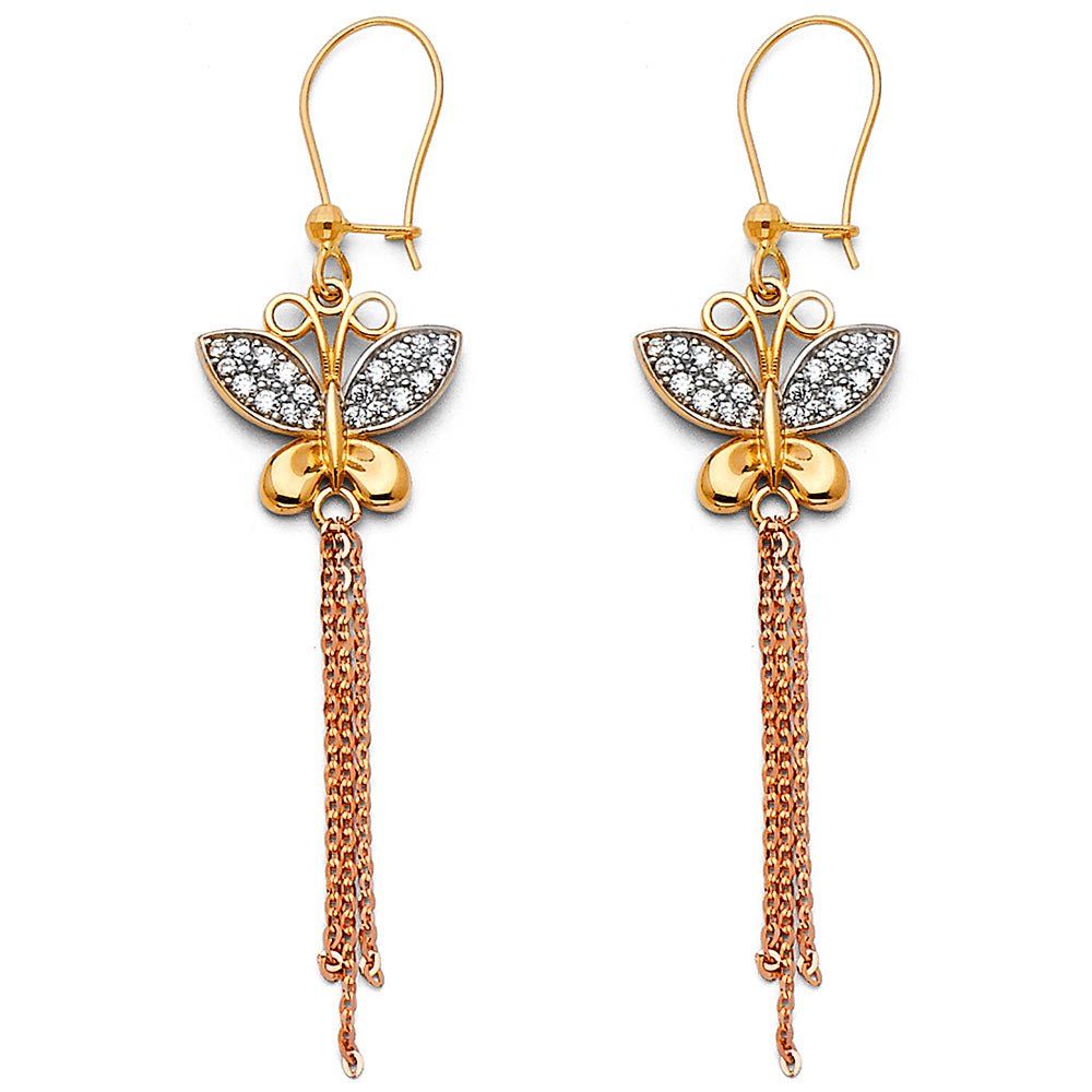 14K Yellow White Rose Gold Hanging Earring