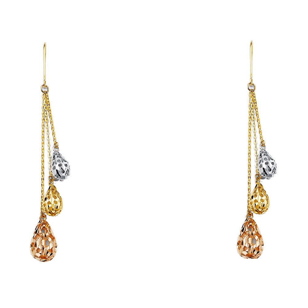 14K Yellow White Rose Gold Hanging Earring