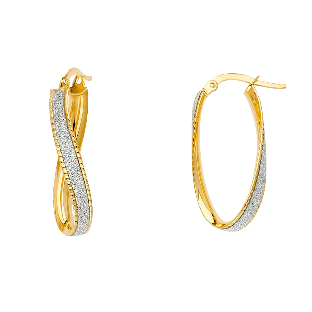 14K Yellow Gold Glitter U-Shape Earring