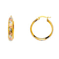 14K Yellow White Rose Gold Diamond Cut H-Dome Hoop Earring