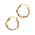 14K Yellow White Rose Gold Moon-Cut Bead Hoop Earring