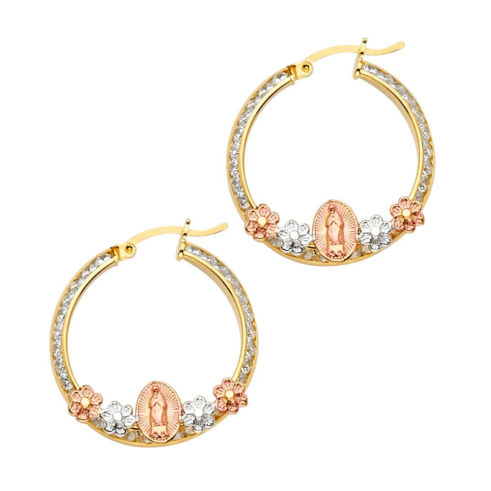 14K Yellow White Rose Gold Guadalupe CZ Channel Hoop Earring