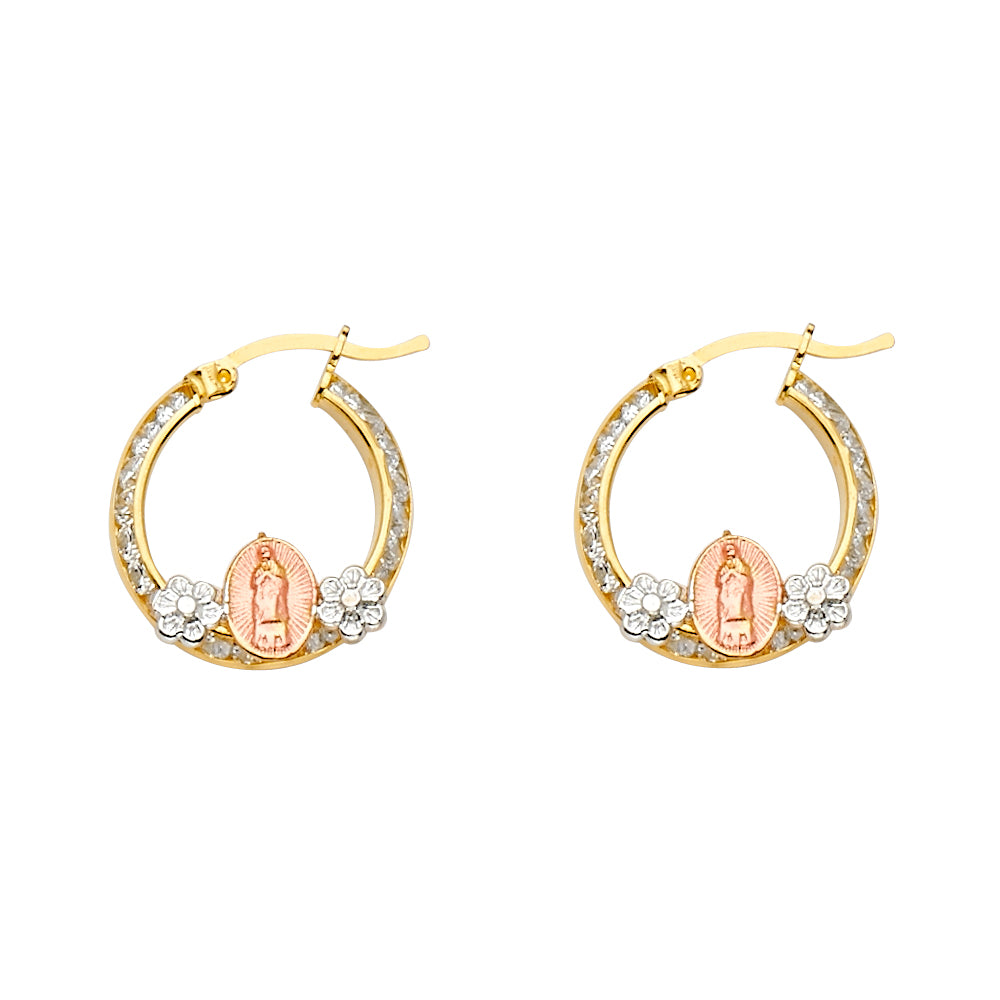 14K Yellow White Rose Gold Guadalupe CZ Channel Hoop Earring
