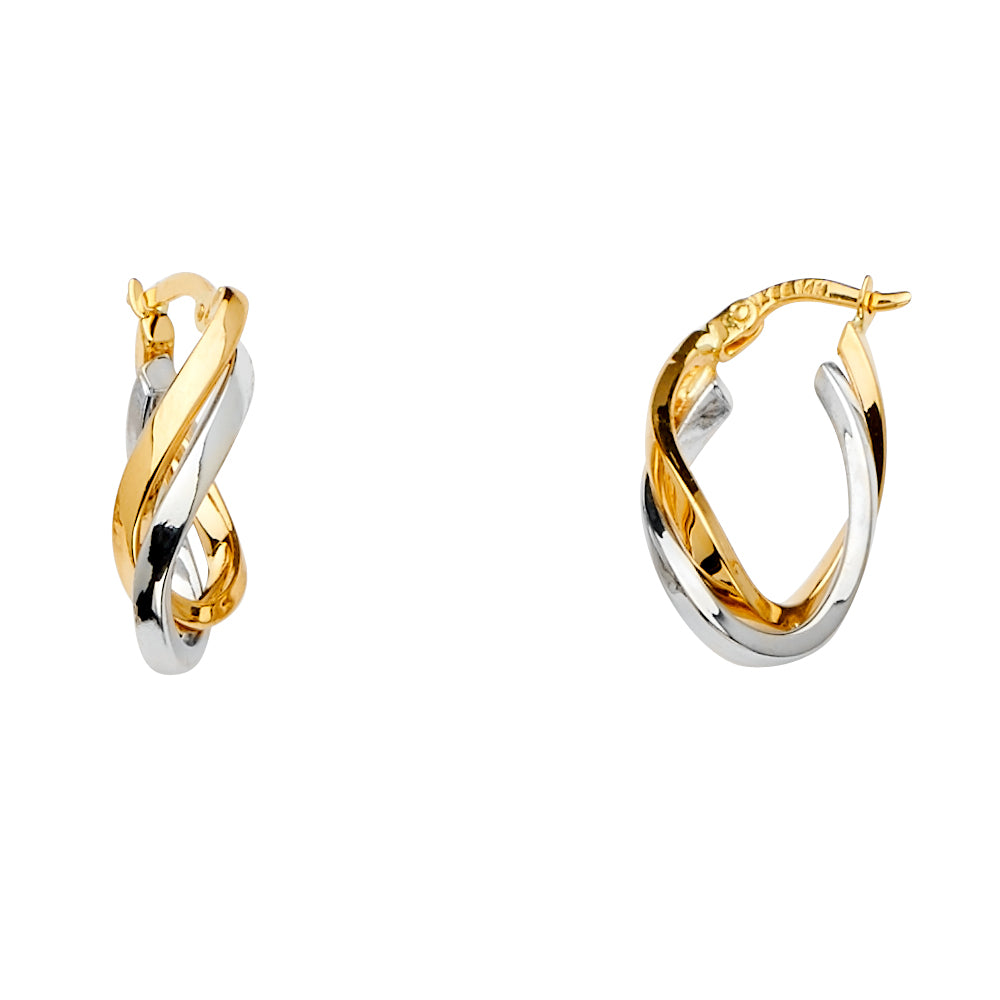 14K Yellow White Rose Gold Two Rows Twisted Hoop Earring