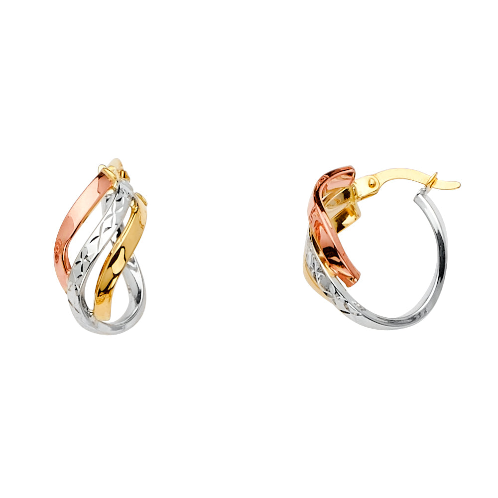 14K Yellow White Rose Gold 3Line Twisted Hoop Earring