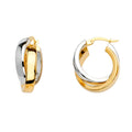 14K Two Tone Gold Two Rows Crossed Hoop Earring