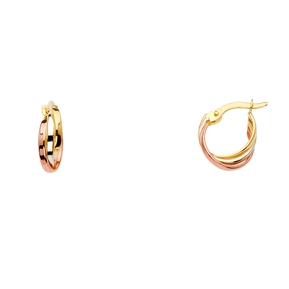 14K Yellow White Rose Gold 3Line Twisted Hoop Earring