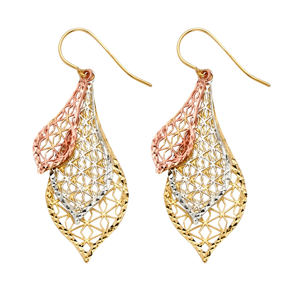 14K Yellow White Rose Gold Fancy Dangling Earring