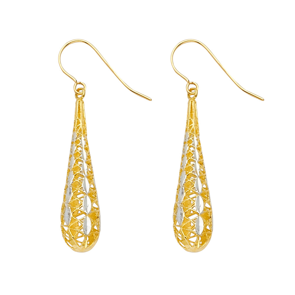 14K Two Tone Gold Filigree Tear Drop Earring