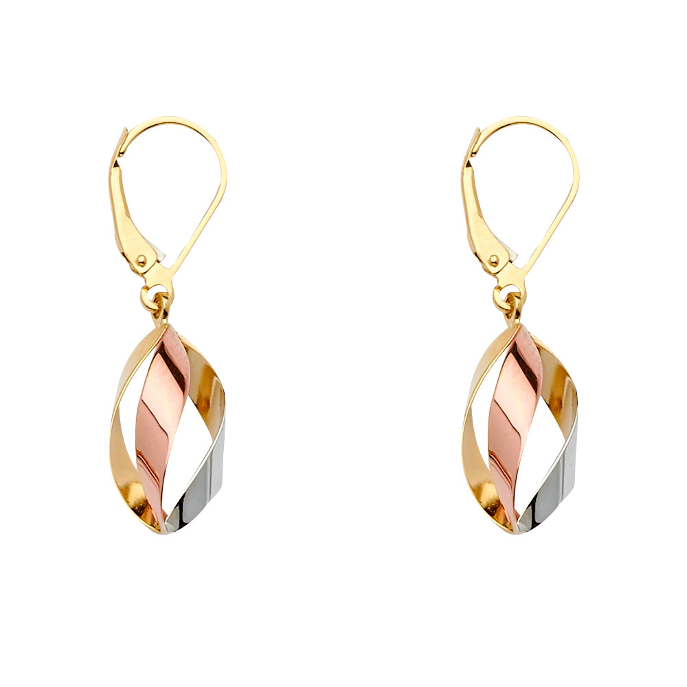 14K Yellow White Rose Gold Tear Drop Type Earring