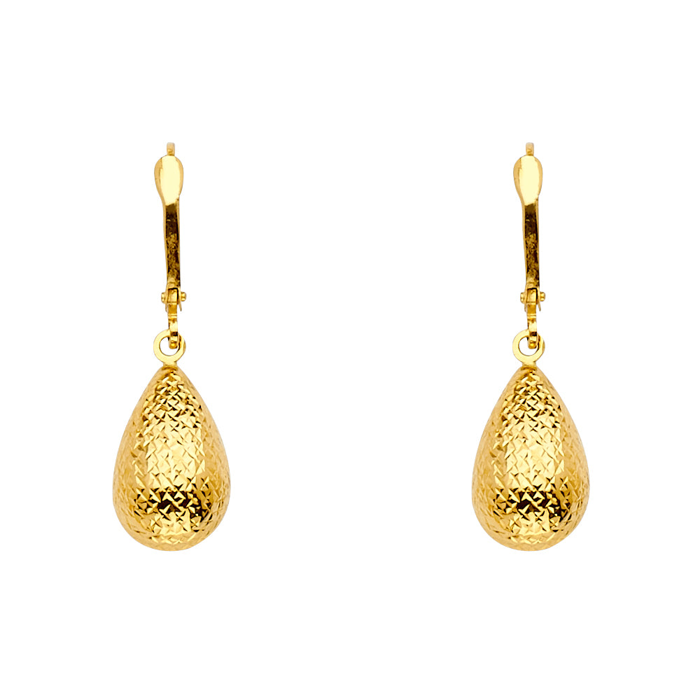 14K Yellow Gold Diamond Cut Tear Drop Earring