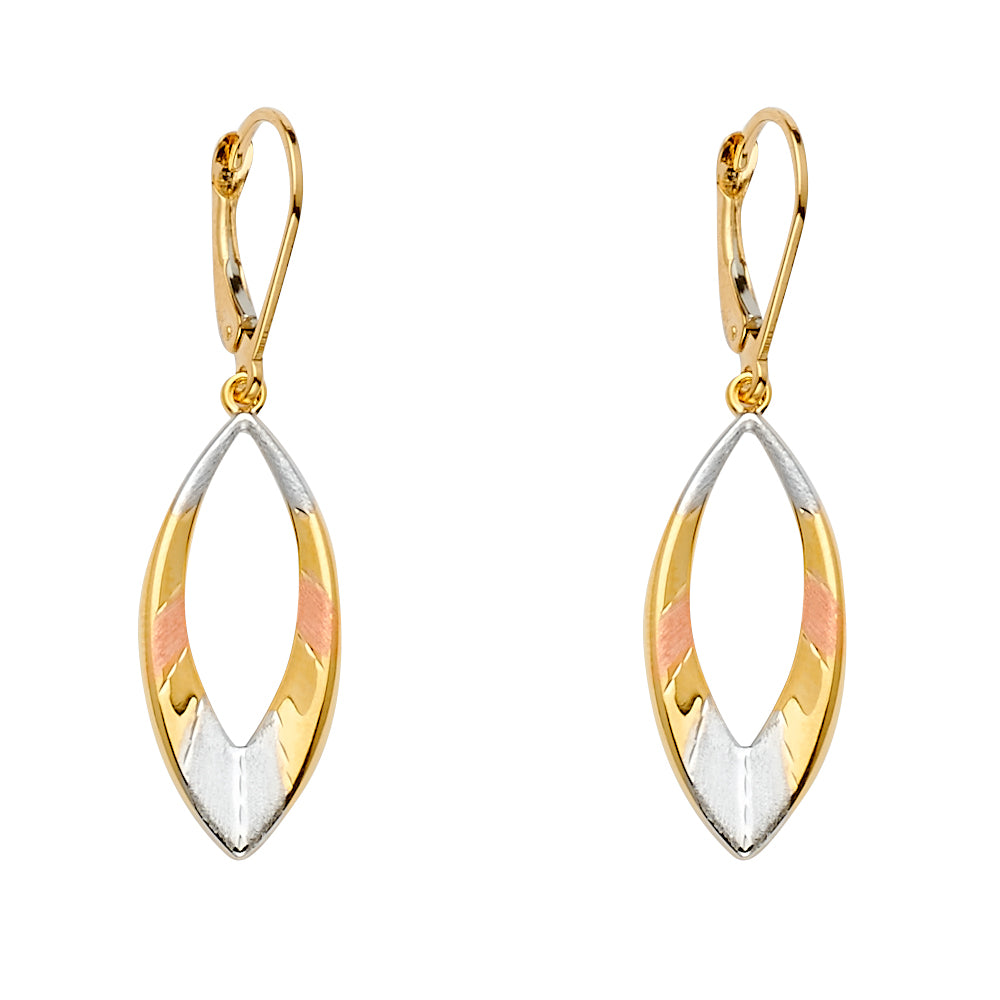 14K Yellow White Rose Gold Oval Dangling Earring