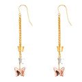 14K Yellow White Rose Gold 3Butterflies Hanging Earring