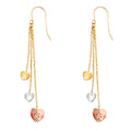 14K Yellow White Rose Gold 3 Hearts Hanging Earring