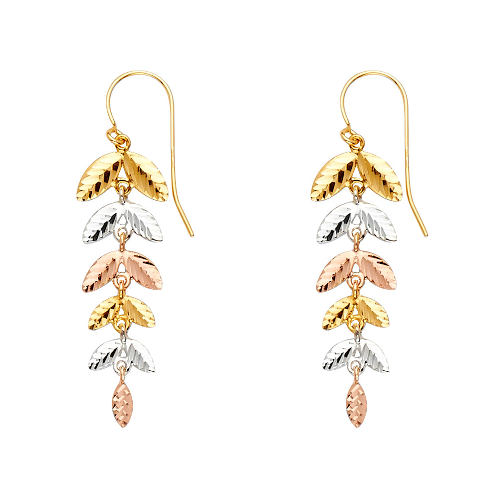 14K Yellow White Rose Gold Dangling Earring