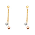 14K Yellow White Rose Gold 2 Hearts Hanging Earring