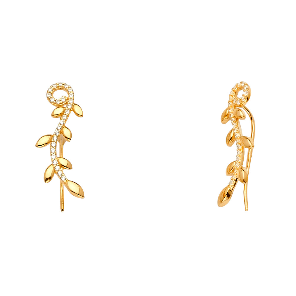 14K Yellow Gold Fancy Clip Style CZ Earring