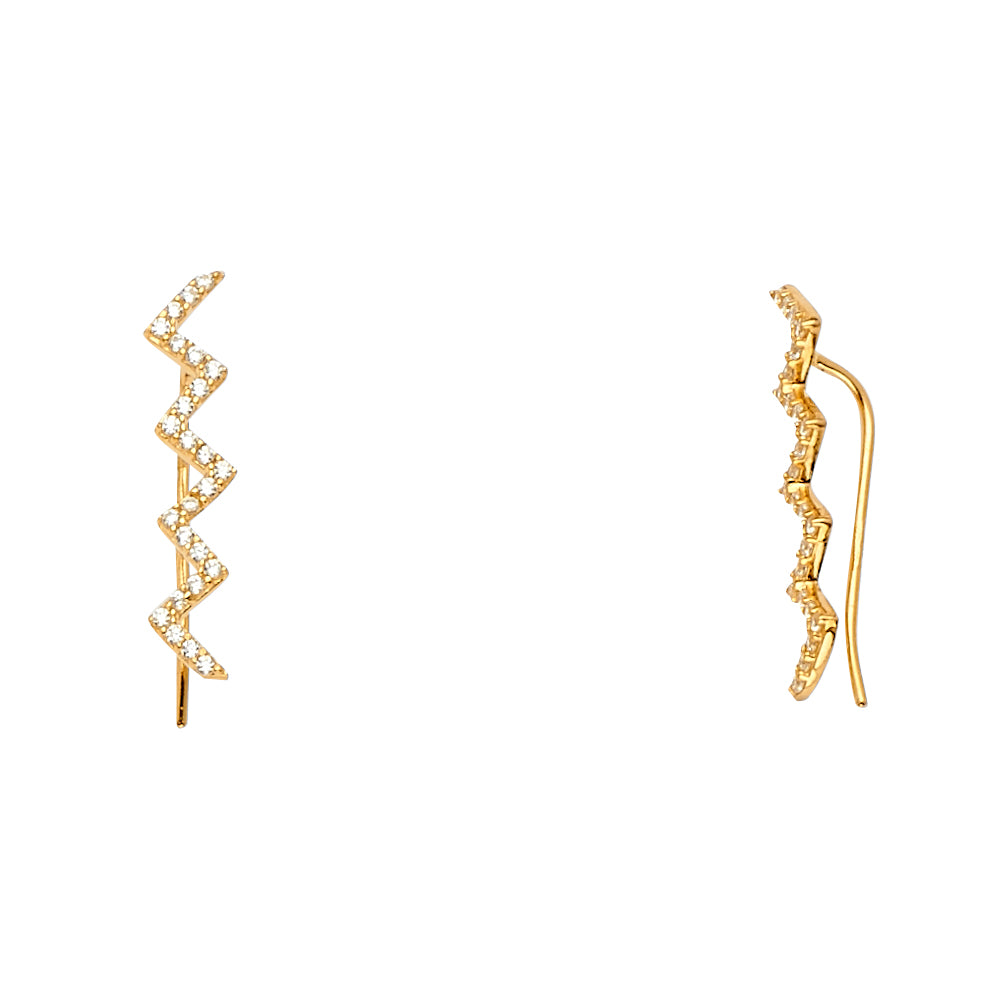 14K Yellow Gold Fancy Clip Style CZ Earring