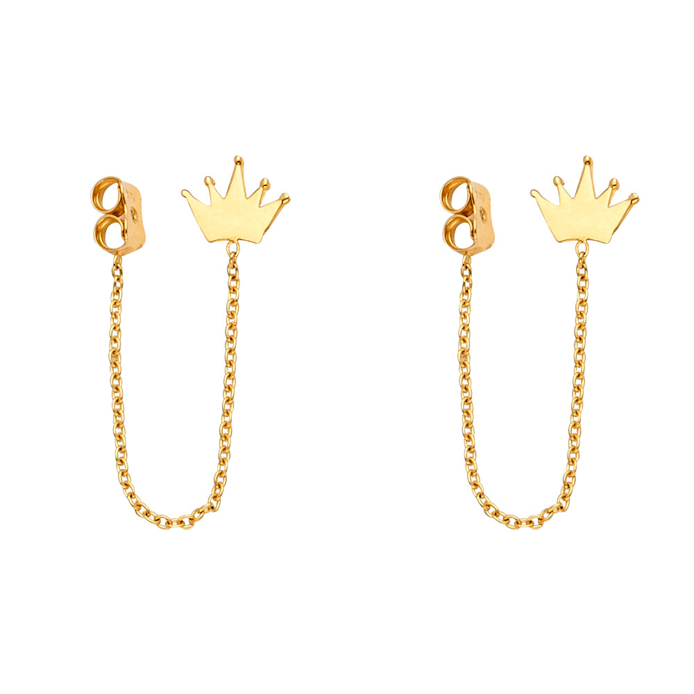 14K Yellow Gold Hanging Chain Earring