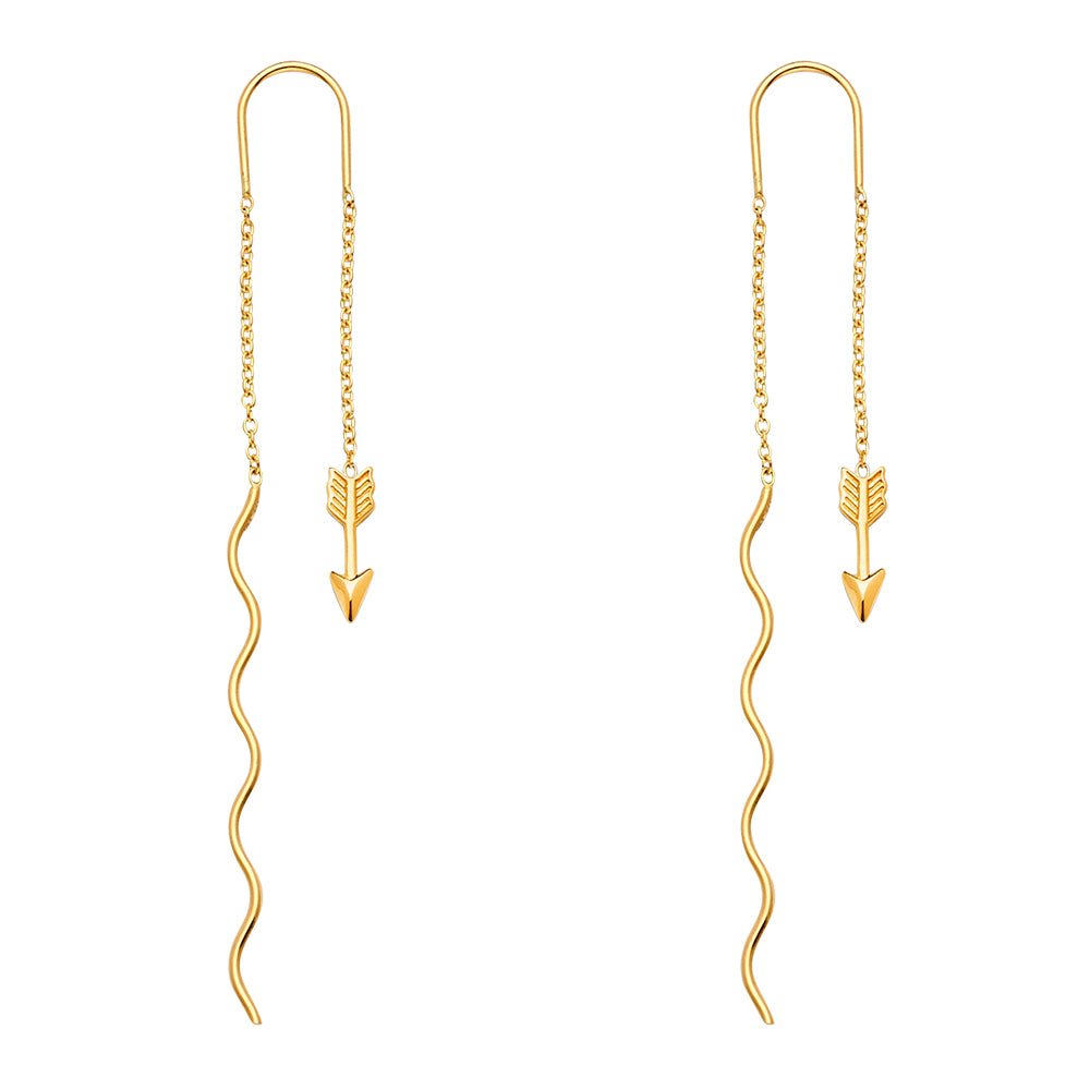 14K Yellow Gold Arrow Front & Back Dangle Earring