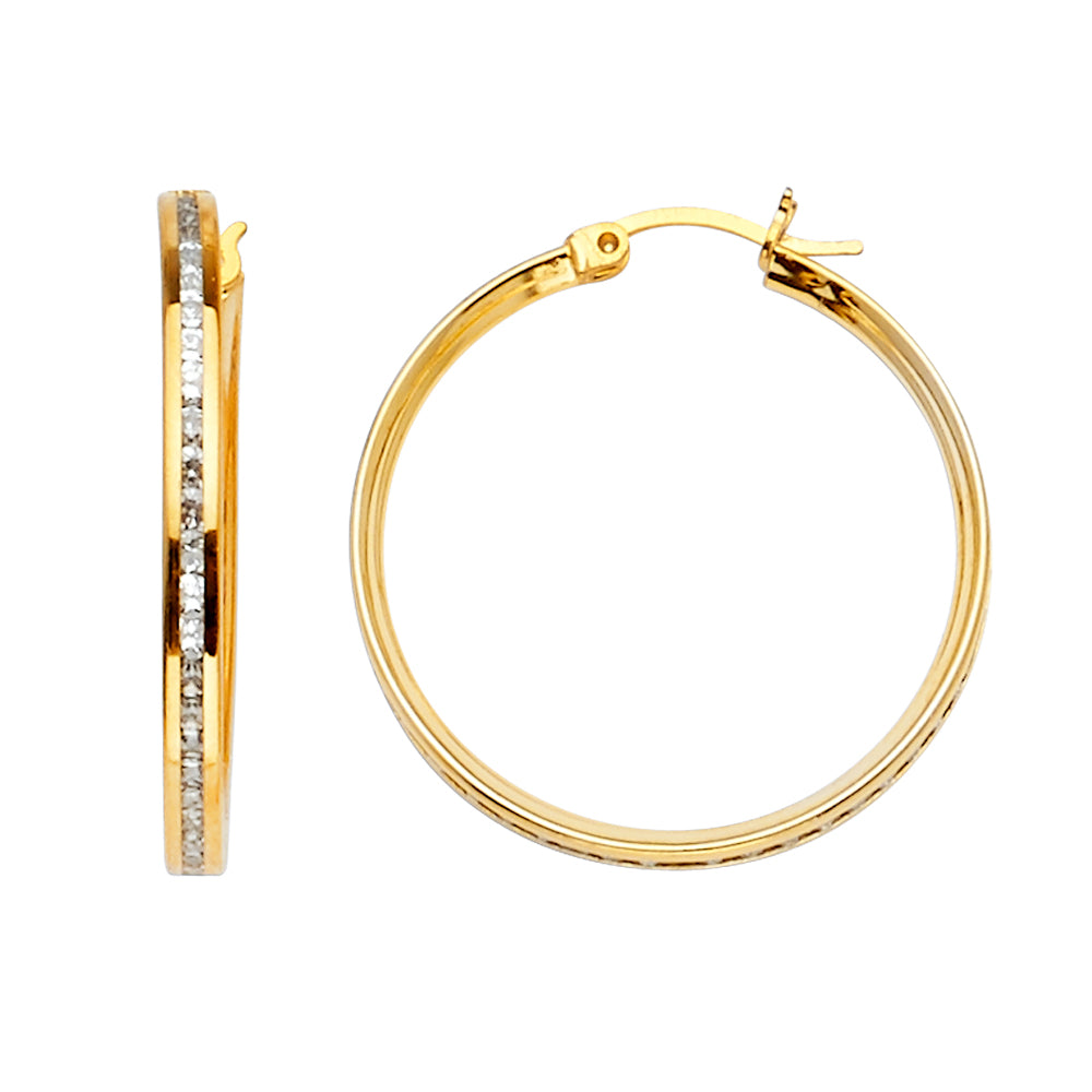 14K Yellow Gold CZ Channel Hoop Earring