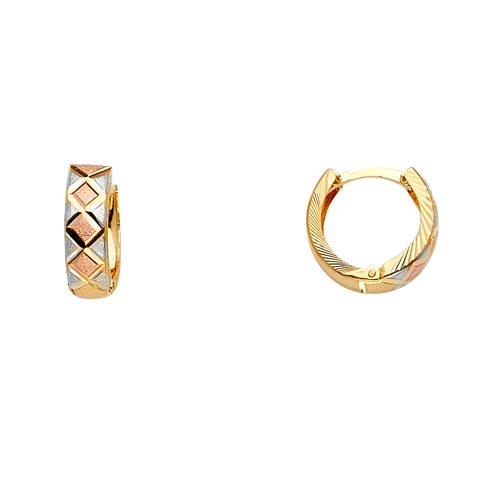 14K Yellow White Rose Gold Huggies Earring