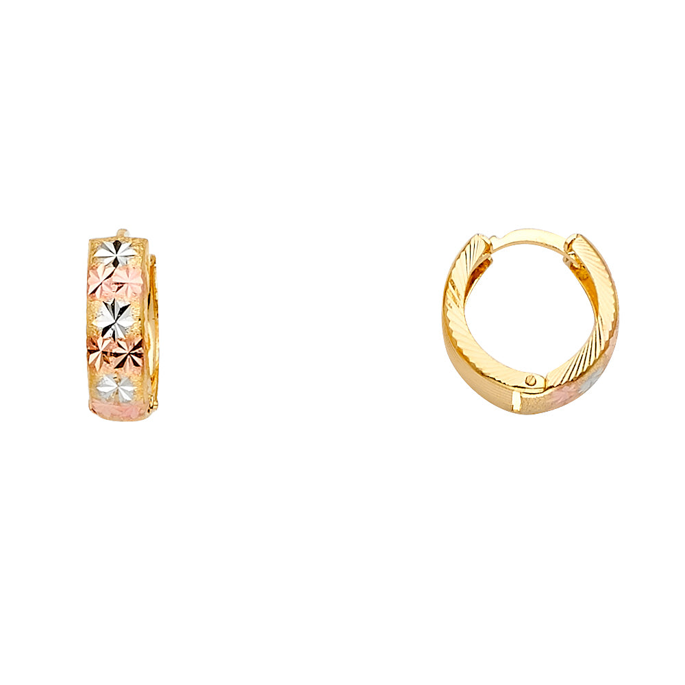 14K Yellow White Rose Gold Huggies Earring