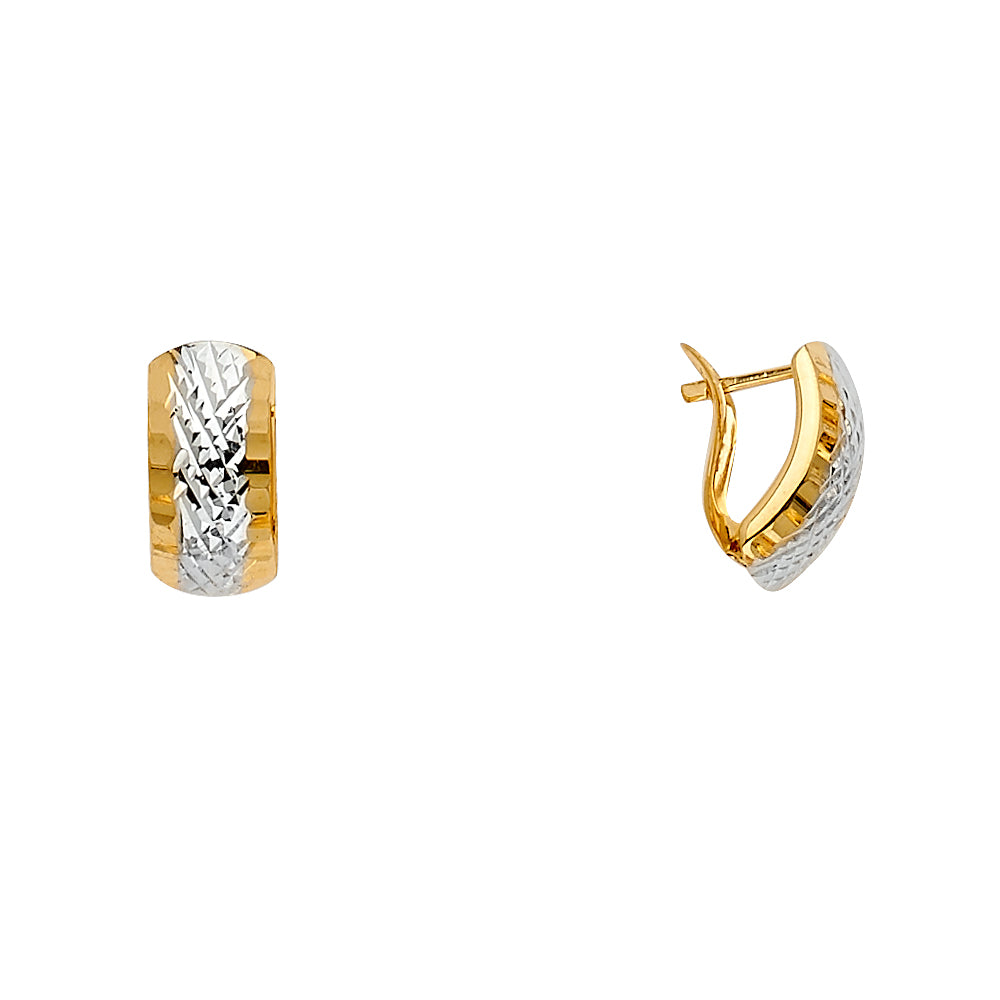 14K Two Tone Goldone Half Huggies W/Push Back