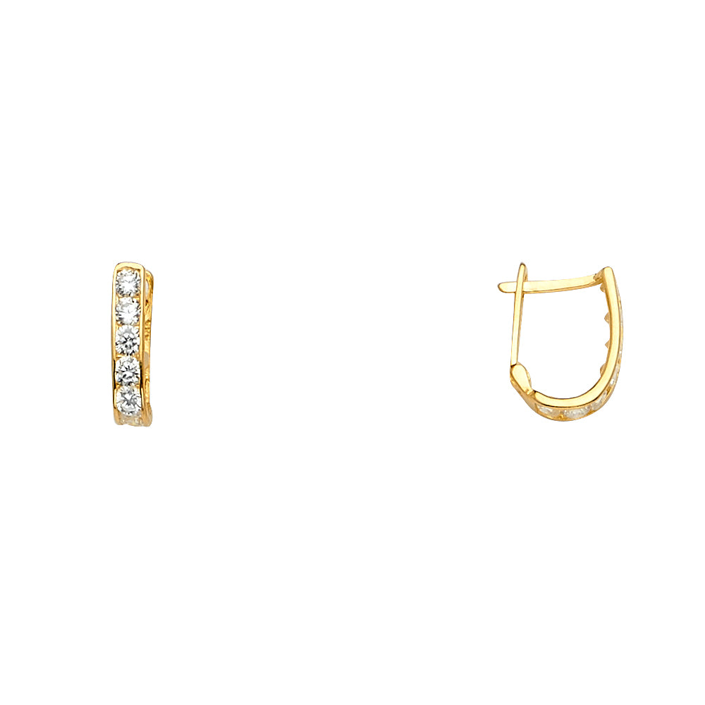 14K Yellow Gold CZ Channel Huggies Earring